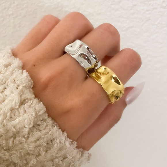 925 Sterling Silver Chunky Ring Thick Bold Geometric Textured Statement Ring - Picture 2 of 9